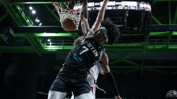 Austin Spurs' David Duke Jr. dunks shoots a layup during a game on Sunday, March 10, 2024, at American Bank Center in Corpus Christi, Texas.