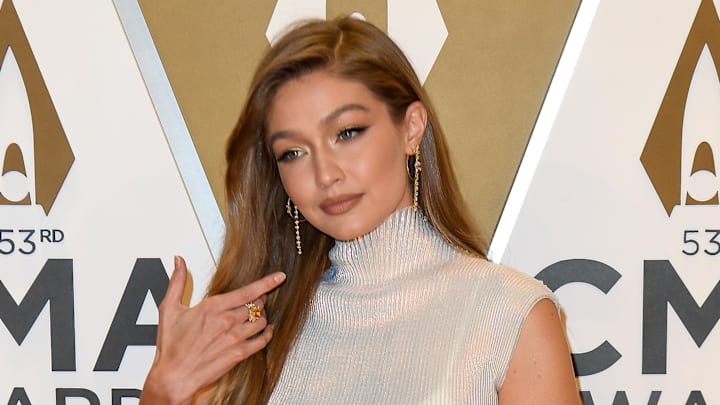 Nov 13, 2019; Nashville, TN, USA; Gigi Hadid on the red carpet prior to the 53rd Country Music Association Awards at Bridgestone Arena. Mandatory Credit: George Walker/The Tennessean via USA TODAY NETWORK