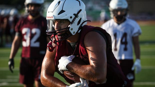 Calallen's Jude Hernandez practices on Monday, August 5, 2024, at Phil Danaher Stadium in Corpus Christi, Texas.