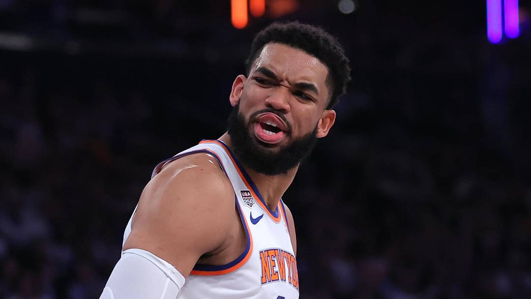 Jun 10, 2026; New York, New York, USA; New York Knicks center Karl-Anthony Towns (32) reacts in the second quarter against the San Antonio Spurs during game four of the 2026 NBA Finals at Madison Square Garden. Mandatory Credit: Brad Penner-Imagn Images Jun 10, 2026; New York, New York, USA; New York Knicks center Karl-Anthony Towns (32) reacts in the second quarter against the San Antonio Spurs during game four of the 2026 NBA Finals at Madison Square Garden. Mandatory Credit: Brad Penner-Imagn Images