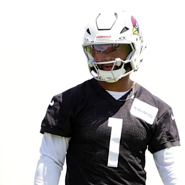 Arizona Cardinals quarterback Kyler Murray (1) during organized team practice at the Arizona Cardinals training center in Tempe on May 28, 2025.