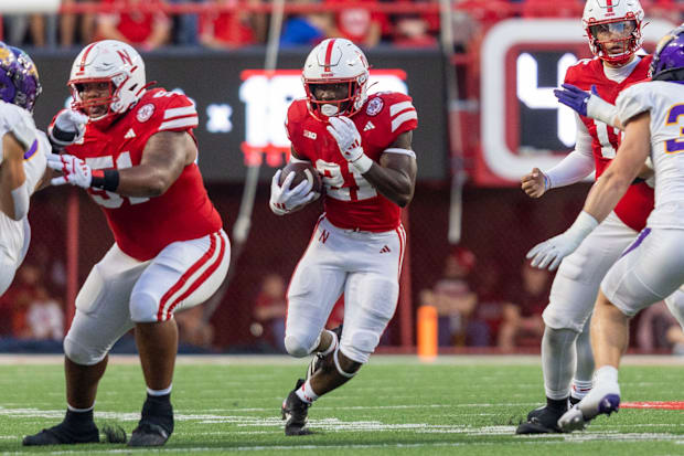 Nebraska running back Emmett Johnson rushes for seven yards against Northern Iowa.