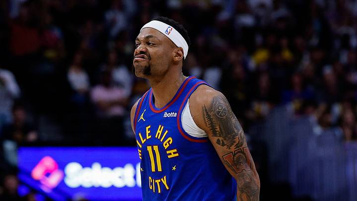 Denver Nuggets guard Bruce Brown (11) reacts after a play in the second quarter against the Golden State Warriors at Ball Arena on Mar. 29, 2026.