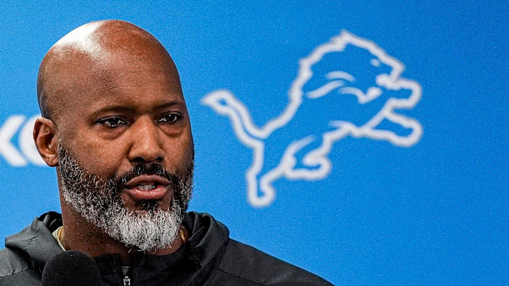 Detroit Lions executive vice president and general manager Brad Holmes speaks during media availability at Meijer Performance Center in Allen Park on Thursday, Jan. 8, 2026.
