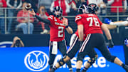 Dec 6, 2025; Arlington, TX, USA; Texas Tech Red Raiders quarterback Behren Morton (2) throws during the first half against the BYU Cougars at AT&T Stadium. Mandatory Credit: Kevin Jairaj-Imagn Images