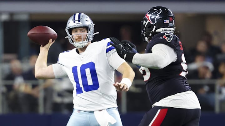 Dallas Cowboys quarterback Cooper Rush throws a pass against th Houston Texans. Dallas Cowboys quarterback Cooper Rush throws a pass against th Houston Texans.