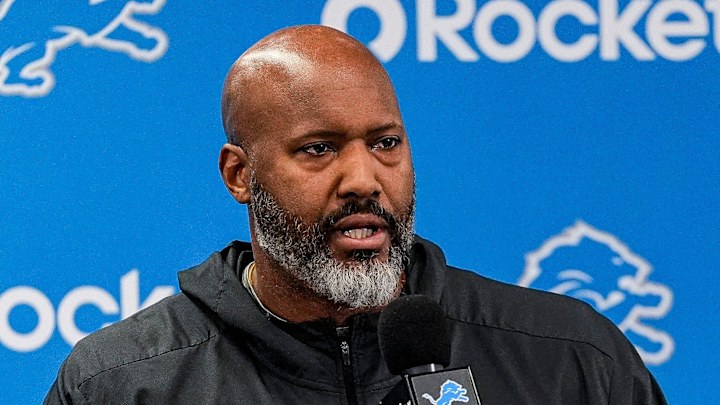 Detroit Lions executive vice president and general manager Brad Holmes speaks during media availability at Meijer Performance Center in Allen Park on Thursday, Jan. 8, 2026.