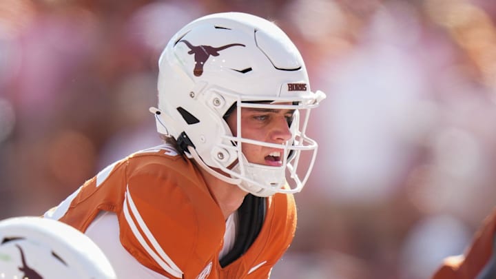 Texas Longhorns quarterback Arch Manning takes a snap from under center in a Week 1 win over Colorado State.