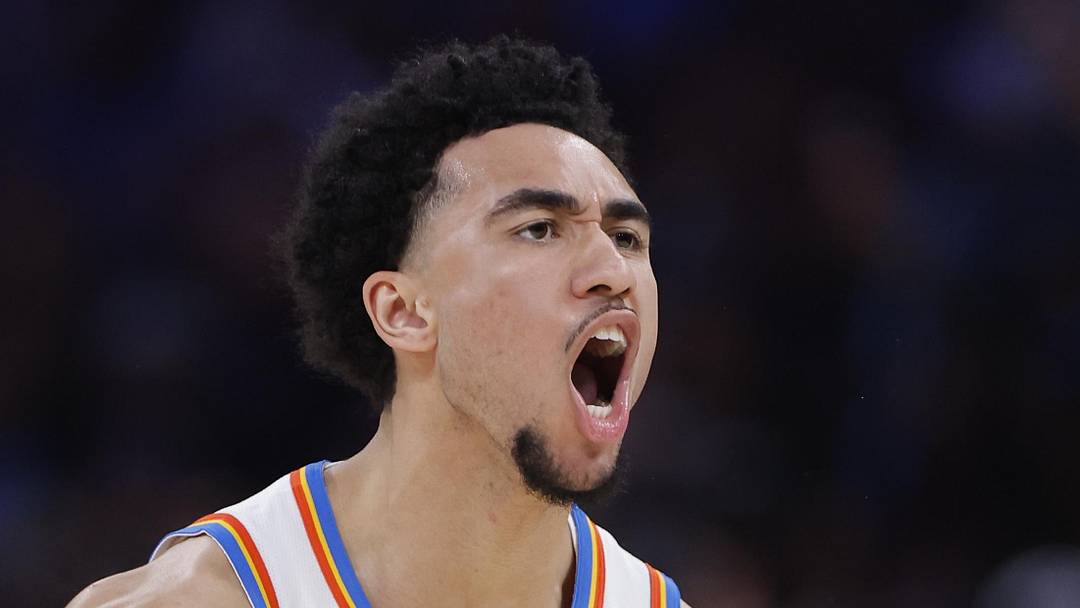 Oklahoma City Thunder guard Jared McCain (3) celebrates after scoring against the Minnesota Timberwolves during the second half at Paycom Center on Mar 15, 2026.