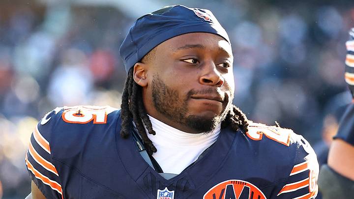 Chicago Bears running back Kyle Monangai (25) looks on