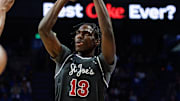 Nov 20, 2023; Lexington, Kentucky, USA; Saint Joseph's Hawks forward Rasheer Fleming (13) shoots the ball during the first half against the Kentucky Wildcats at Rupp Arena at Central Bank Center. Mandatory Credit: Jordan Prather-Imagn Images