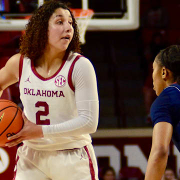 Oklahoma freshman point guard Aaliyah Chavez, shown inm the season opener vs. Belmont, scored a season-high 21 in Wednesday's win over Kansas City at Lloyd Noble Center.