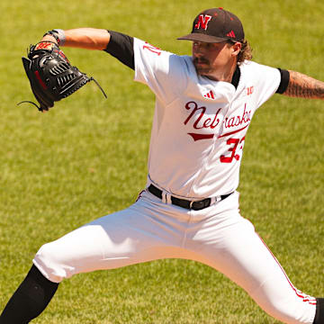 Nebraska pitcher Jackson Brockett delivers Sunday against Michigan at Haymarket Park.