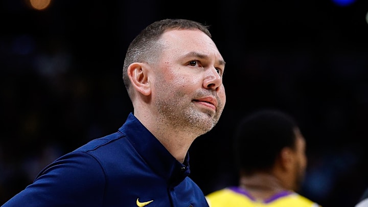 Jan 20, 2026; Denver, Colorado, USA; Denver Nuggets head coach David Adelman looks on in the third quarter against the Los Angeles Lakers at Ball Arena. Mandatory Credit: Isaiah J. Downing-Imagn Images