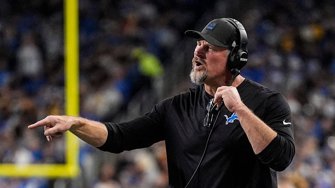 Detroit Lions head coach Dan Campbell reacts to a play against Pittsburgh Steelers during the second half at Ford Field in Detroit on Sunday, Dec. 21, 2025.