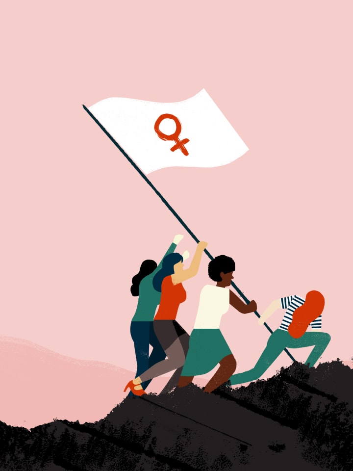 illustration of women raising a flag