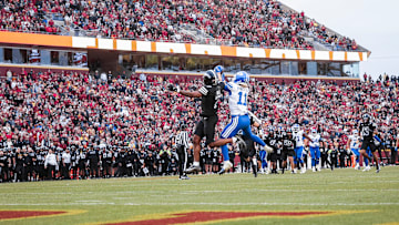 BYU wide receiver Parker Kingston scores a touchdown against Iowa State