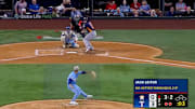 Jack Leiter delivers a pitch to Yainer Diaz. 