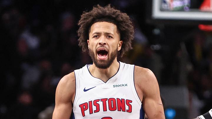 Nov 3, 2024; Brooklyn, New York, USA;  Detroit Pistons guard Cade Cunningham (2) reacts after being called for a turnover in the fourth quarter against the Brooklyn Nets at Barclays Center. Mandatory Credit: Wendell Cruz-Imagn Images
