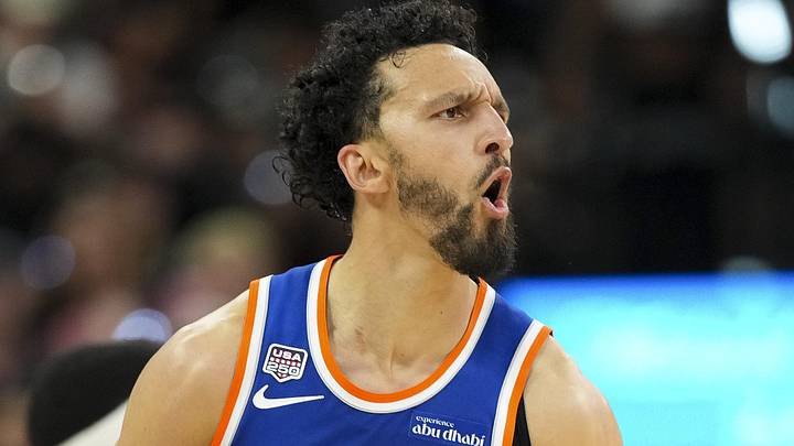 Jun 5, 2026; San Antonio, Texas, USA; New York Knicks guard Landry Shamet (44) celebrates during the fourth quarter during game two of the 2026 NBA Finals at Frost Bank Center. Mandatory Credit: Scott Wachter-Imagn Images