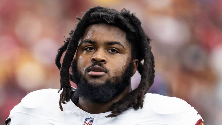 Sep 29, 2024; Glendale, Arizona, USA; Washington Commanders defensive tackle Jer'Zhan Newton (95) against the Arizona Cardinals at State Farm Stadium. Mandatory Credit: Mark J. Rebilas-Imagn Images