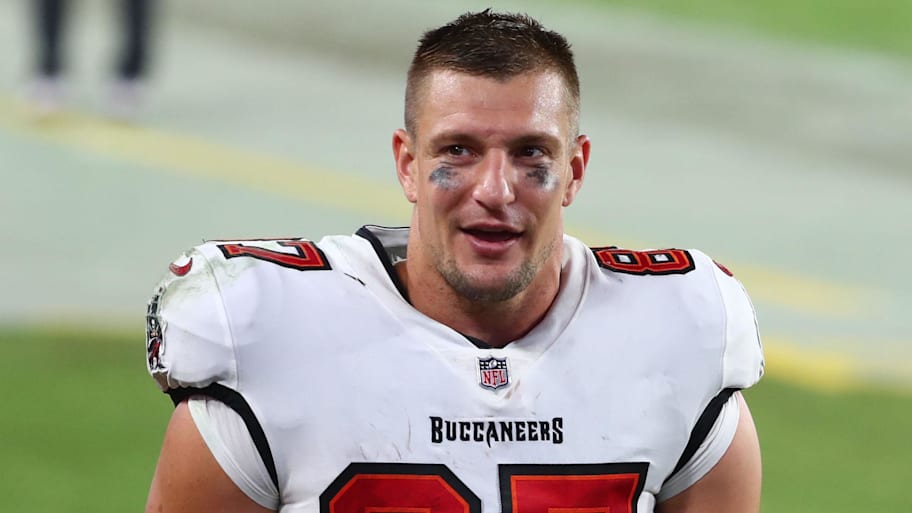 Oct 18, 2020; Tampa, Florida, USA; Tampa Bay Buccaneers tight end Rob Gronkowski after defeating the Green Bay Packers in a NFL game at Raymond James Stadium. Mandatory Credit: Kim Klement-Imagn Images | Kim Klement-Imagn Images