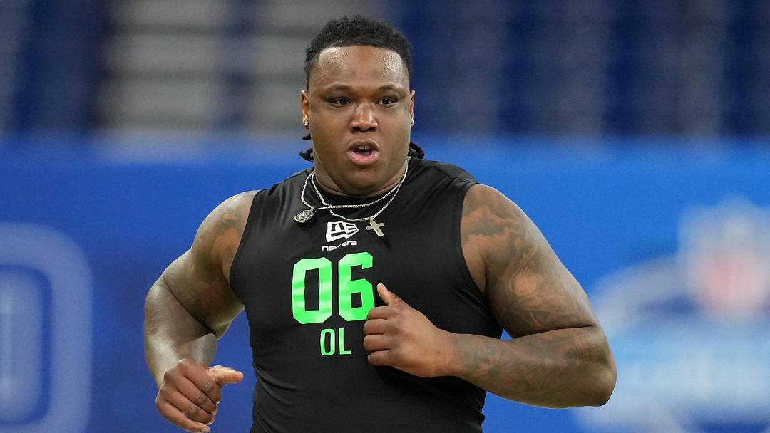 Mar 1, 2026; Indianapolis, IN, USA;  Boston College offensive lineman Jude Bowry (OL06) during the NFL Scouting Combine at Lucas Oil Stadium. Mandatory Credit: Kirby Lee-Imagn Images