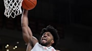 Mar 6, 2024; Coral Gables, Florida, USA; Miami Hurricanes forward Norchad Omier (15) dunks the basketball against the Boston College Eagles during the second half at Watsco Center. Mandatory Credit: Sam Navarro-Imagn Images