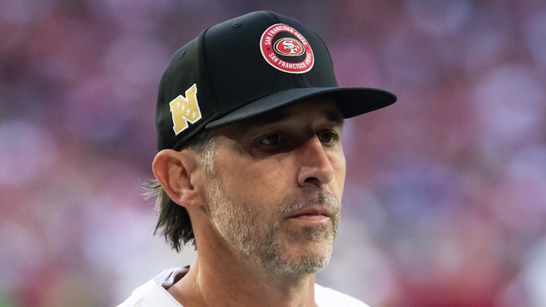 Jan 5, 2025; Glendale, Arizona, USA; San Francisco 49ers head coach Kyle Shanahan against the Arizona Cardinals at State Farm Stadium. Mandatory Credit: Mark J. Rebilas-Imagn Images