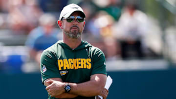 Green Bay Packers Head Coach Matt LaFleur watches practice during the sixth day of training camp on July 29, 2025, at Ray Nitschke Field in Ashwaubenon, Wis.