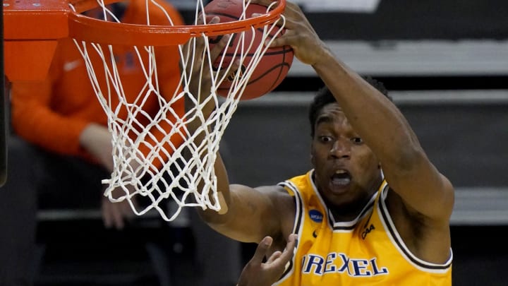 Drexel Dragons forward Amari Williams (22) pulls down a rebound during the first round of the 2021 NCAA Tournament on Tuesday, March 19, 2019, at Indiana Farmers Coliseum in Indianapolis, Ind. Mandatory Credit: Grace Hollars/IndyStar via USA TODAY Sports