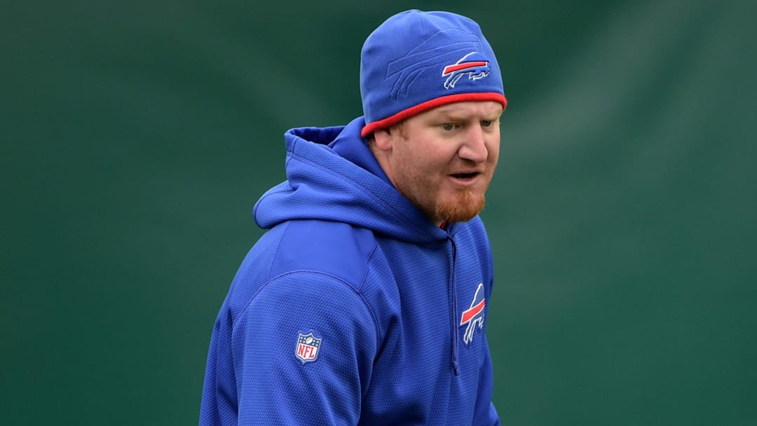 Oct 22, 2015; London, United Kingdom; Buffalo Bills linebackers coach Bobby April III at practice at the Grove hotel in preparation for the NFL International Series game against the Jacksonville Jaguars. Mandatory Credit: Kirby Lee-Imagn Images