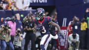 Nov 5, 2023; Houston, Texas, USA; Houston Texans wide receiver Tank Dell (3) makes a touchdown reception during the fourth quarter against the Tampa Bay Buccaneers at NRG Stadium. Mandatory Credit: Troy Taormina-USA TODAY Sports