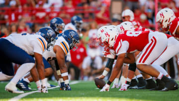 UTEP Miners defense face the Nebraska Cornhuskers during the second half at Memorial Stadium in Lincoln, Nebraska, Saturday, August 31, 2024. The Cornhuskers defeated the Miners 40-7 in the first game of the season for both teams.