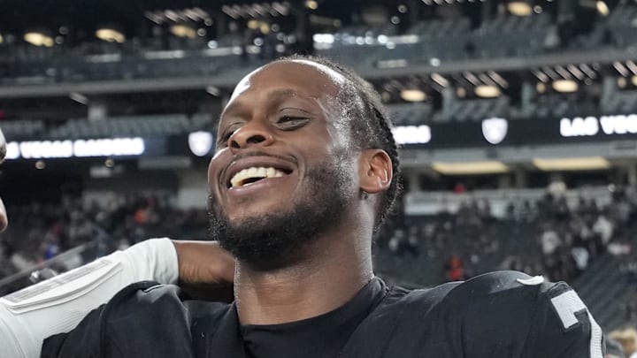 Las Vegas Raiders quarterback Geno Smith after a game