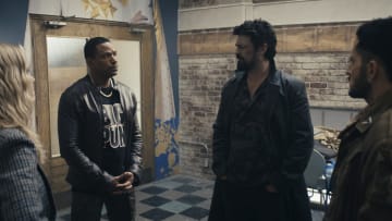Erin Moriarty (Annie January aka Starlight), Laz Alonso (Mother's Milk), Karl Urban (Billy Butcher), Tomer Capone (Frenchie) in The Boys season 4 - Credit: Prime Video