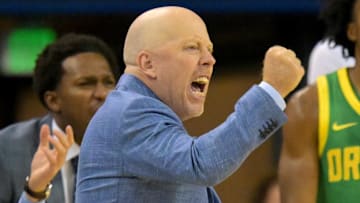 Dec 6, 2025; Los Angeles, California, USA;  UCLA Bruins head coach Mick Cronin reacts during the first half against the Oregon Ducks at Pauley Pavilion presented by Wescom Financial. Mandatory Credit: Jayne Kamin-Oncea-Imagn Images