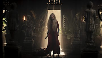 Kate Fleetwood (Liandrin Guirale) in The Wheel of Time season 3 finale. Image: Prime Video.