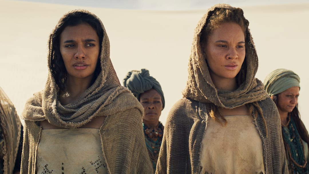 Madeleine Madden (Egwene al’Vere), Ayoola Smart (Aviendha) in The Wheel of Time season 3 finale. Image: Prime Video.