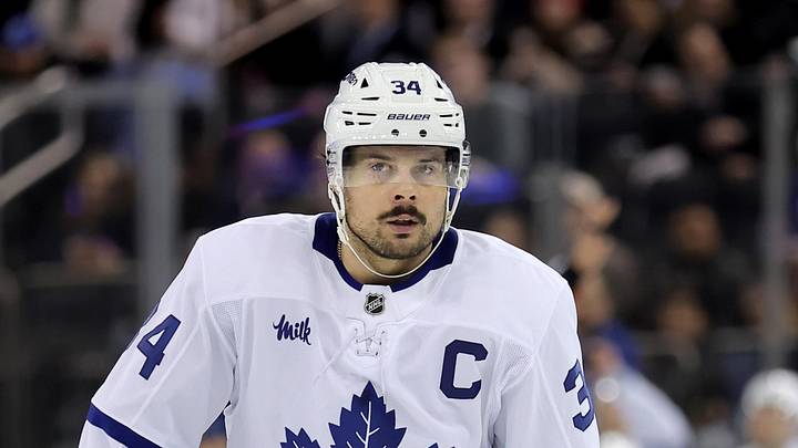 Mar 5, 2026; New York, New York, USA; Toronto Maple Leafs center Auston Matthews (34) skates against the New York Rangers during the third period at Madison Square Garden. Mandatory Credit: Brad Penner-Imagn Images