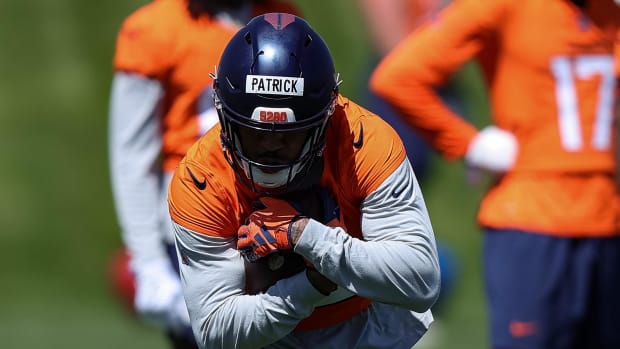 Denver Broncos wide receiver Tim Patrick (12) during organized team activities at Centura Health Training Center. 