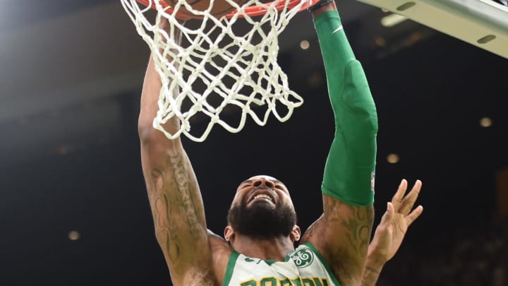 Mar 1, 2019; Boston, MA, USA; Boston Celtics forward Marcus Morris (13) dunks the ball during the second half against the Washington Wizards at TD Garden. Mandatory Credit: Bob DeChiara-USA TODAY Sports