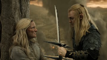 Morfydd Clark as Galadriel; Charlie Vickers as Sauron