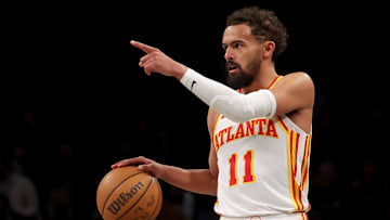 Trae Young #11 of the Atlanta Hawks in action against the Brooklyn Nets.
