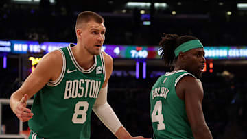 Boston Celtics stars Kristaps Porzingis and Jrue Holiday