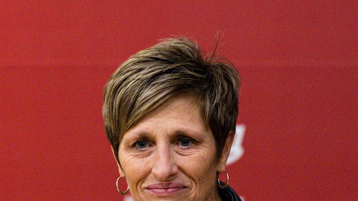 Indiana Hoosiers head coach Teri Moren listens to a question Wednesday, Sept. 18, 2024, during IU men’s and women’s basketball media day at Simon Skjodt Assembly Hall in Bloomington.
