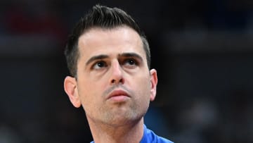 Mar 22, 2024; Indianapolis, IN, USA; Florida Gators head coach Todd Golden reacts in the first half against the Colorado Buffaloes in the first round of the 2024 NCAA Tournament at Gainbridge FieldHouse. Mandatory Credit: Robert Goddin-USA TODAY Sports