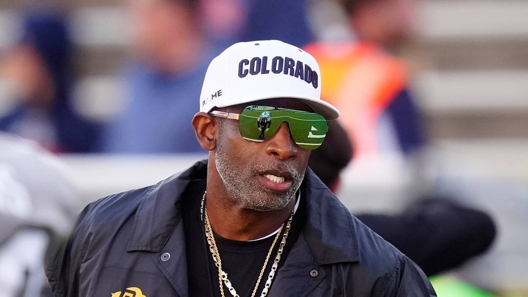 Nov 1, 2025; Boulder, Colorado, USA; Colorado Buffaloes head coach Deion Sanders before the game against the Arizona Wildcats at Folsom Field. Mandatory Credit: Ron Chenoy-Imagn Images