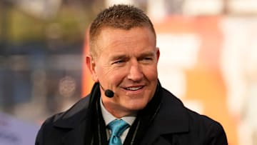 Kirk Herbstreit sits on the set of ESPN College GameDay prior to the College Football Playoff first round game between the Ohio State Buckeyes and Tennessee Volunteers in Columbus on Dec. 21, 2024.