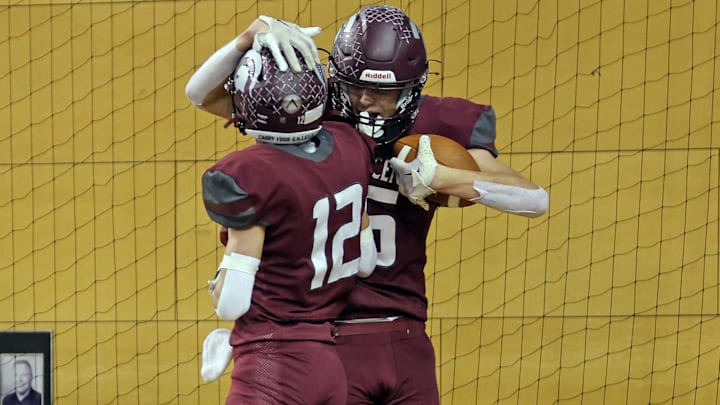 Judd Jirovsky celebrates during the state football playoffs last year. Jirovsky has led Grundy Center back to the finals this season. 